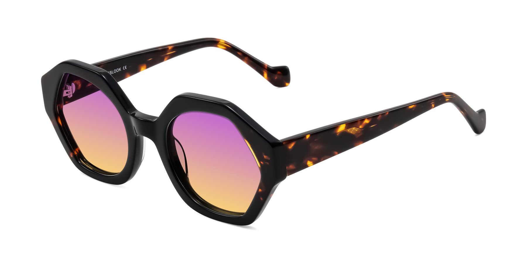 Angle of Kawa in Black/Tortoise with Purple / Yellow Gradient Lenses