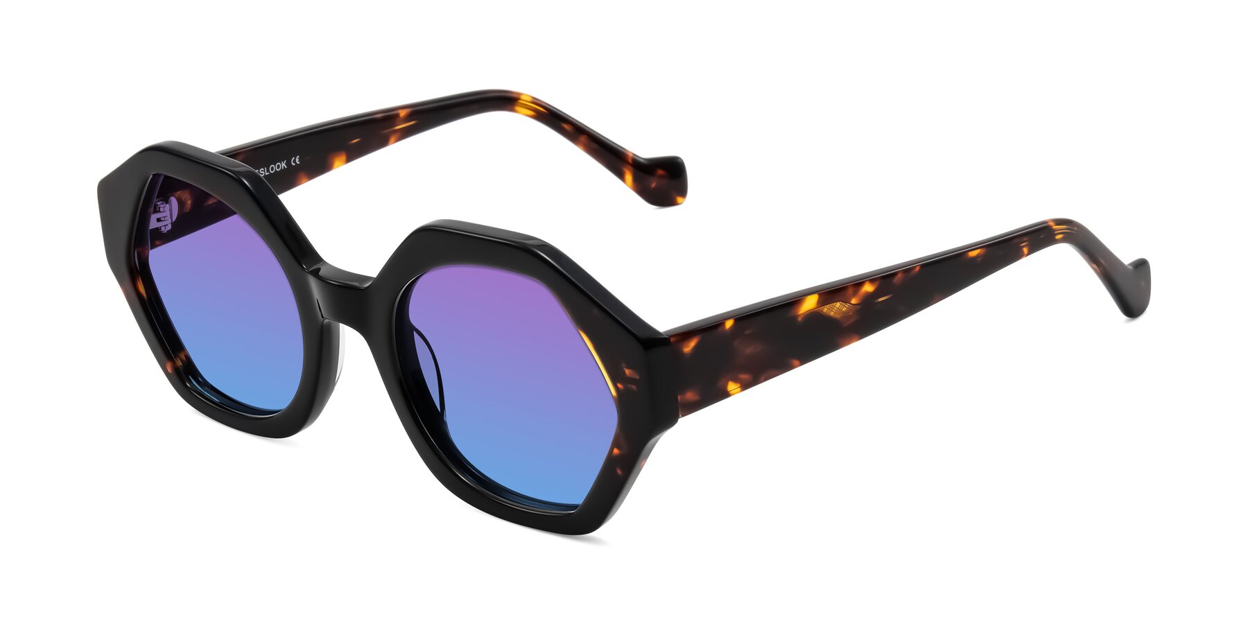 Angle of Kawa in Black/Tortoise with Purple / Blue Gradient Lenses