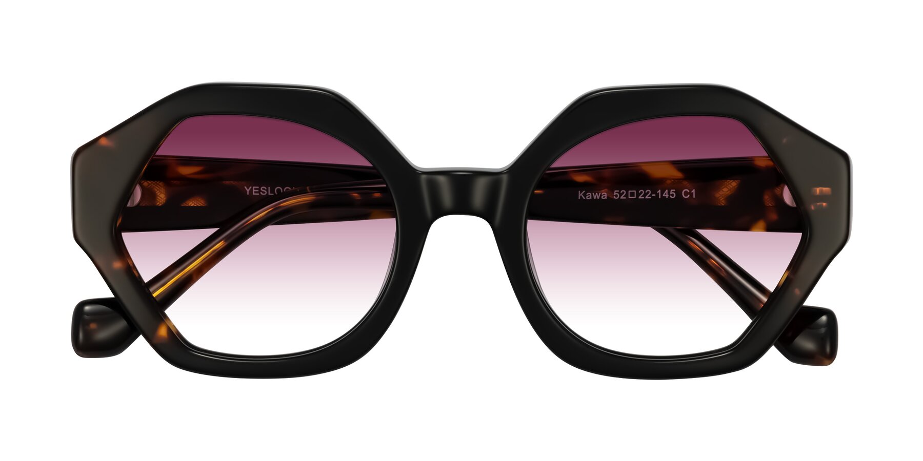 Folded Front of Kawa in Black/Tortoise with Wine Gradient Lenses