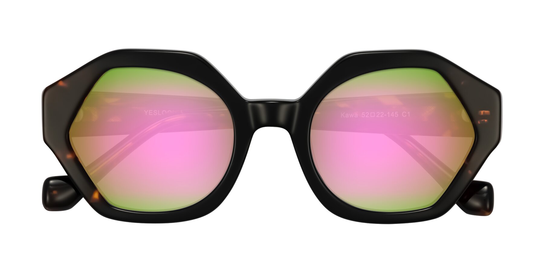 Folded Front of Kawa in Black/Tortoise with Pink Mirrored Lenses