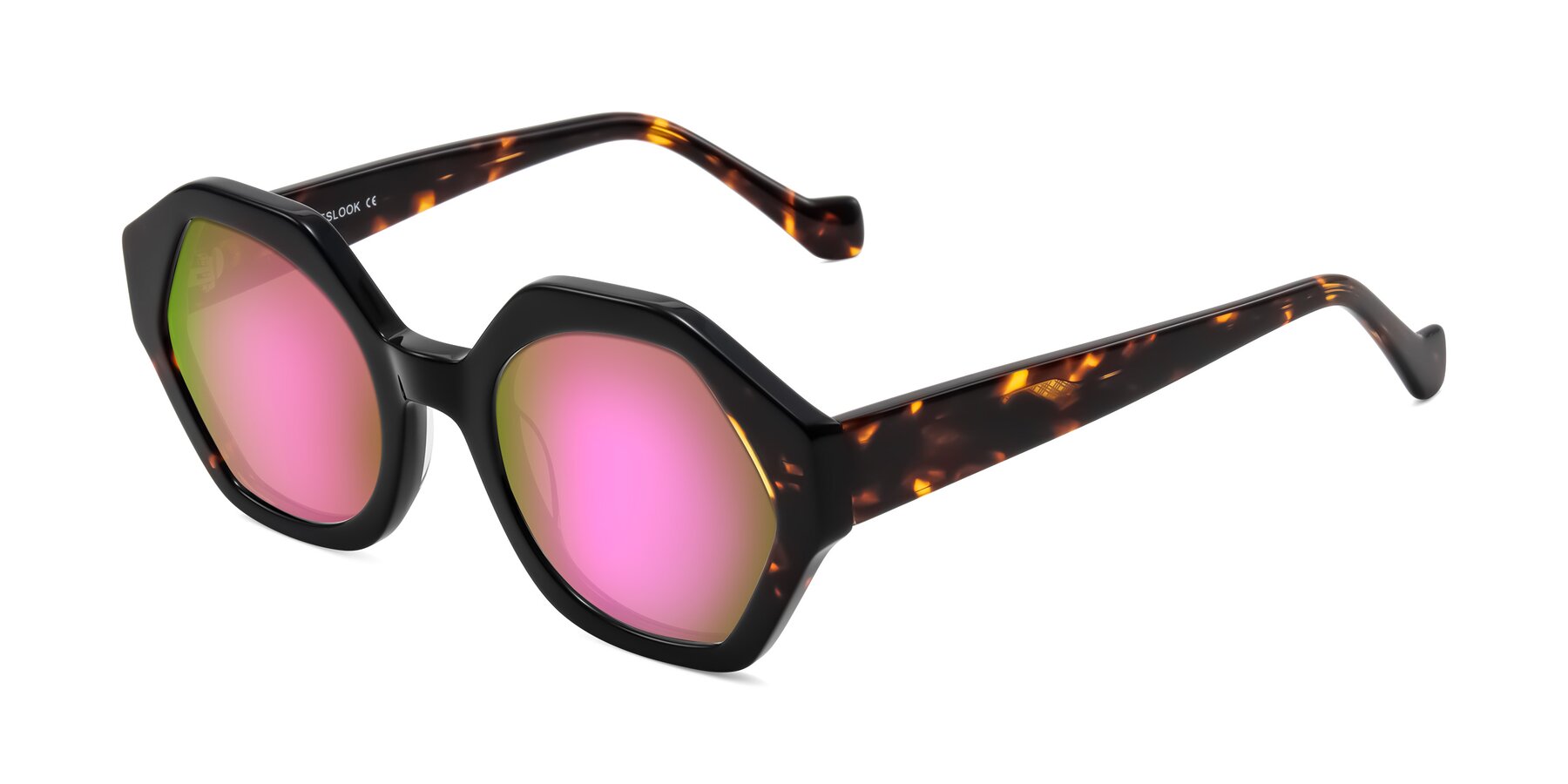 Angle of Kawa in Black/Tortoise with Pink Mirrored Lenses