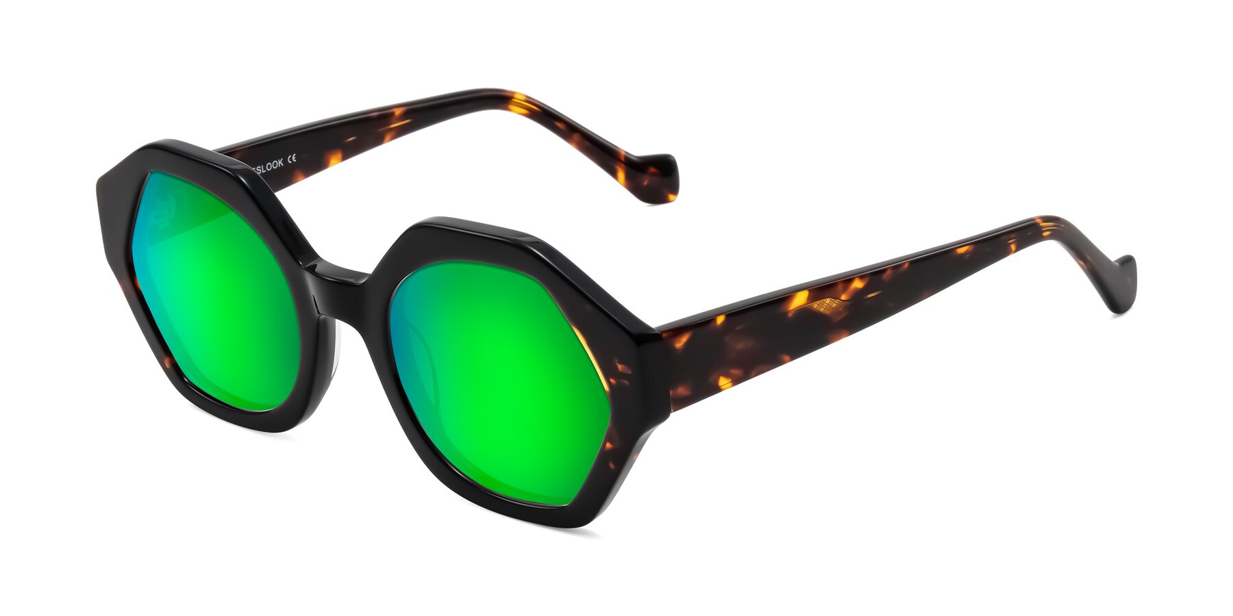 Angle of Kawa in Black/Tortoise with Green Mirrored Lenses