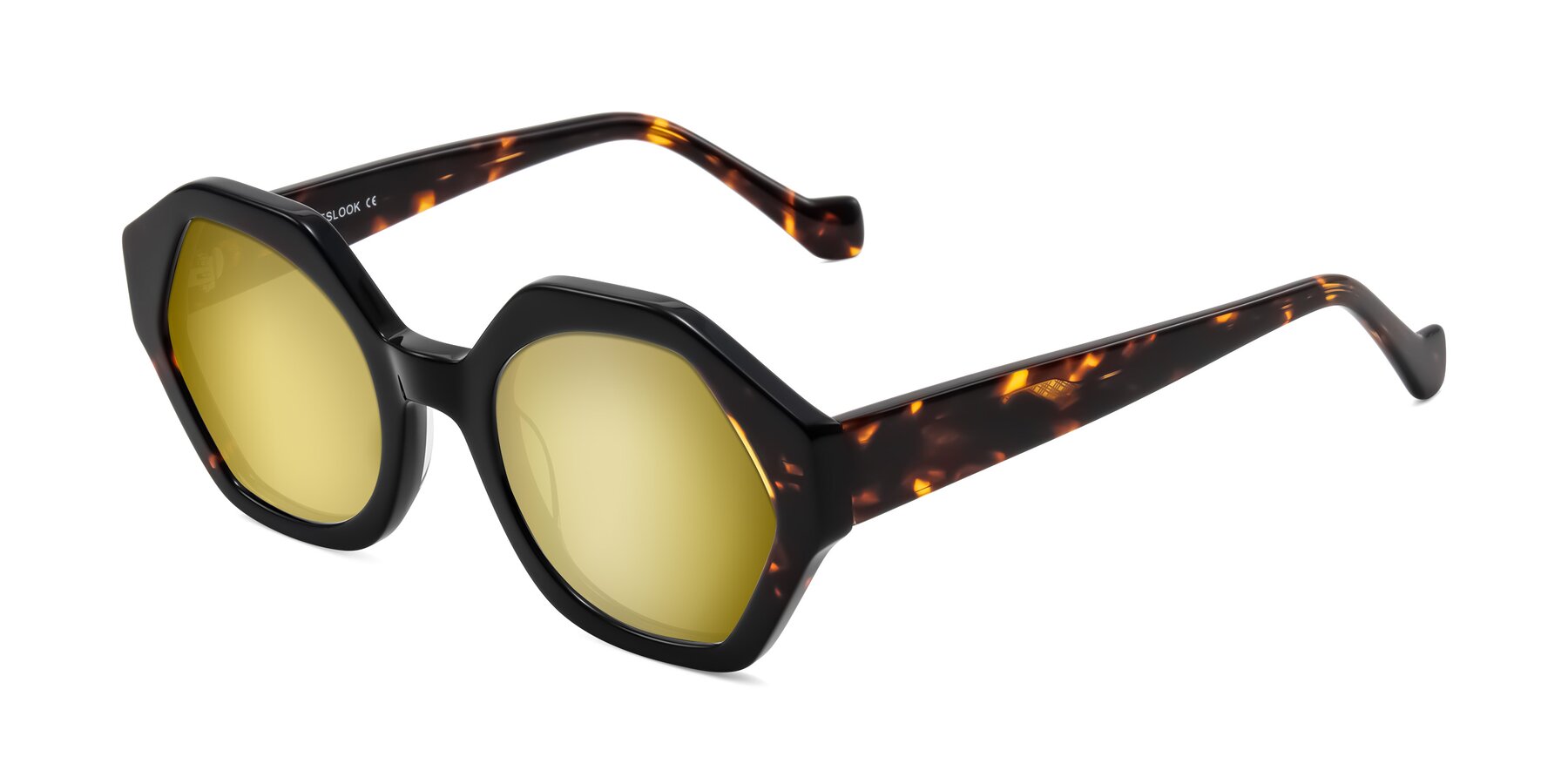 Angle of Kawa in Black/Tortoise with Gold Mirrored Lenses