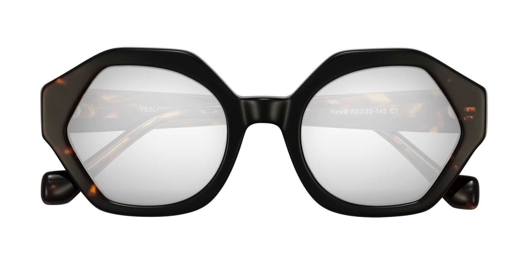 Folded Front of Kawa in Black/Tortoise with Silver Mirrored Lenses