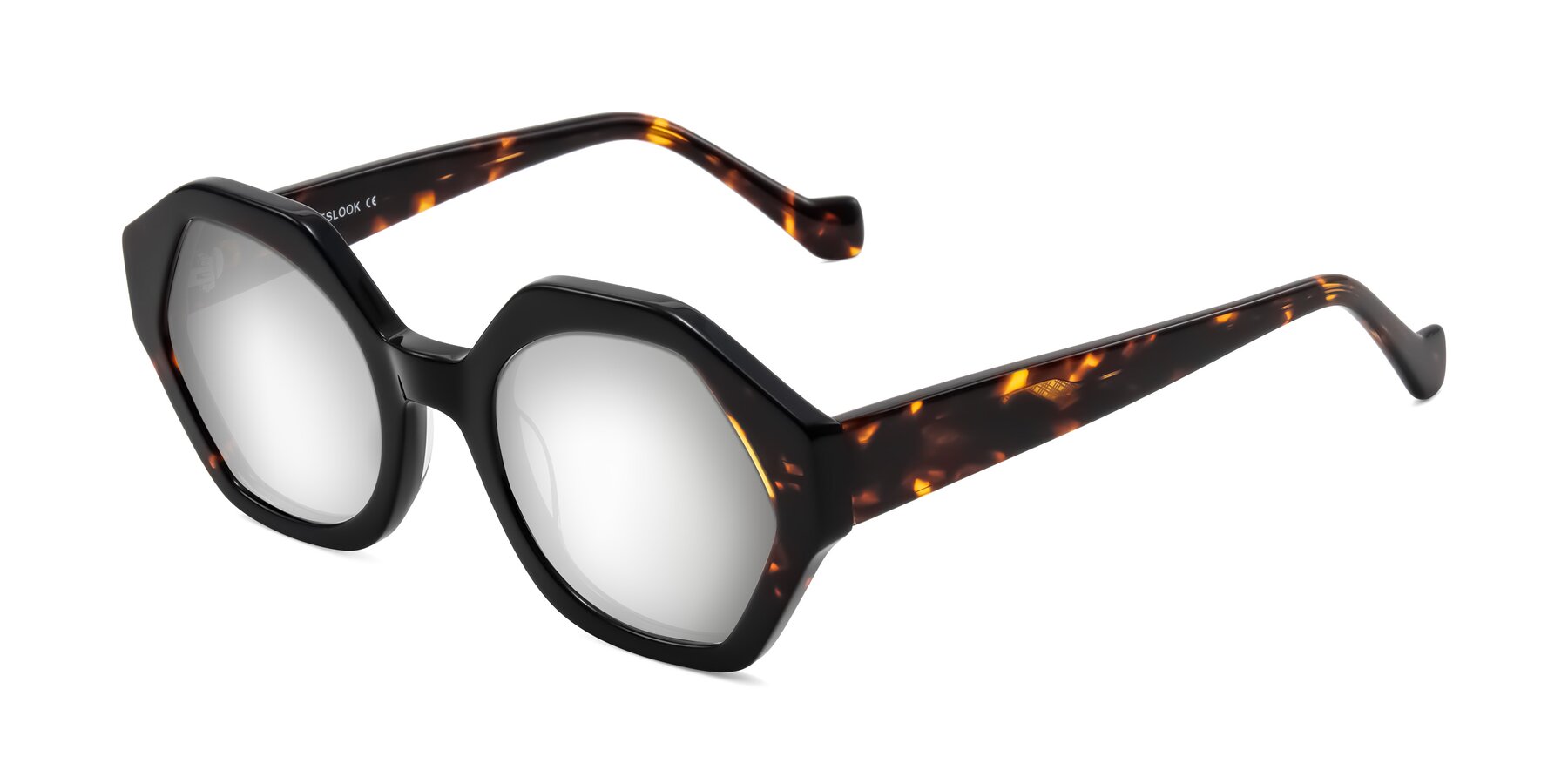 Angle of Kawa in Black/Tortoise with Silver Mirrored Lenses