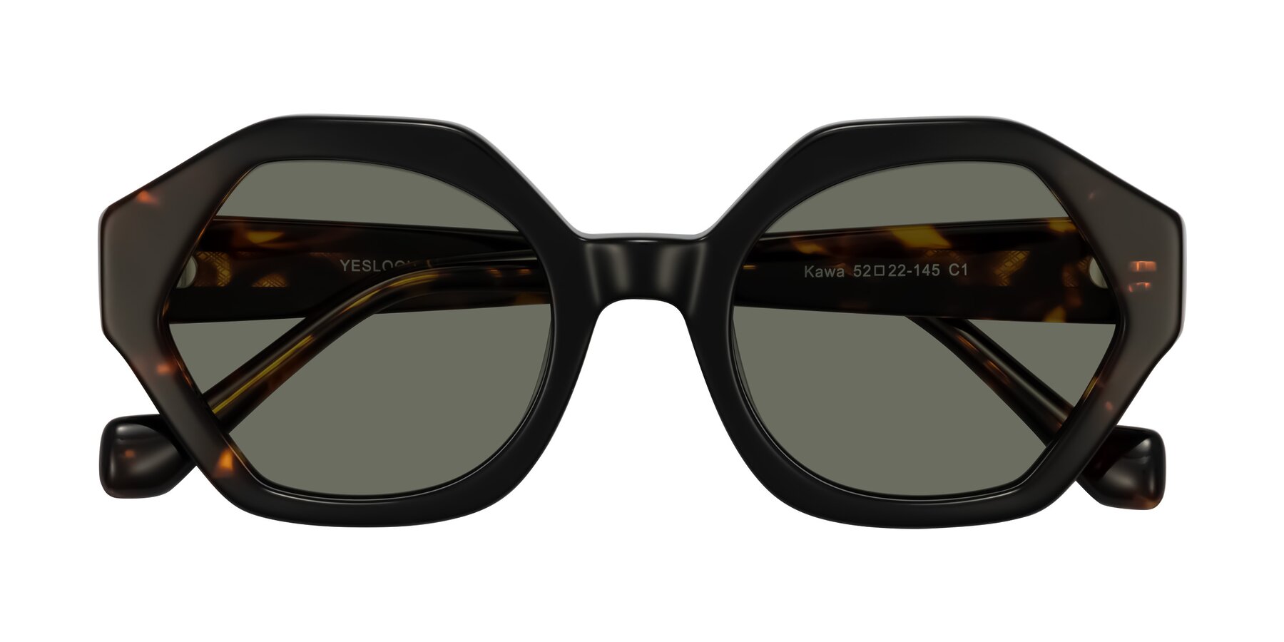 Folded Front of Kawa in Black/Tortoise with Gray Polarized Lenses