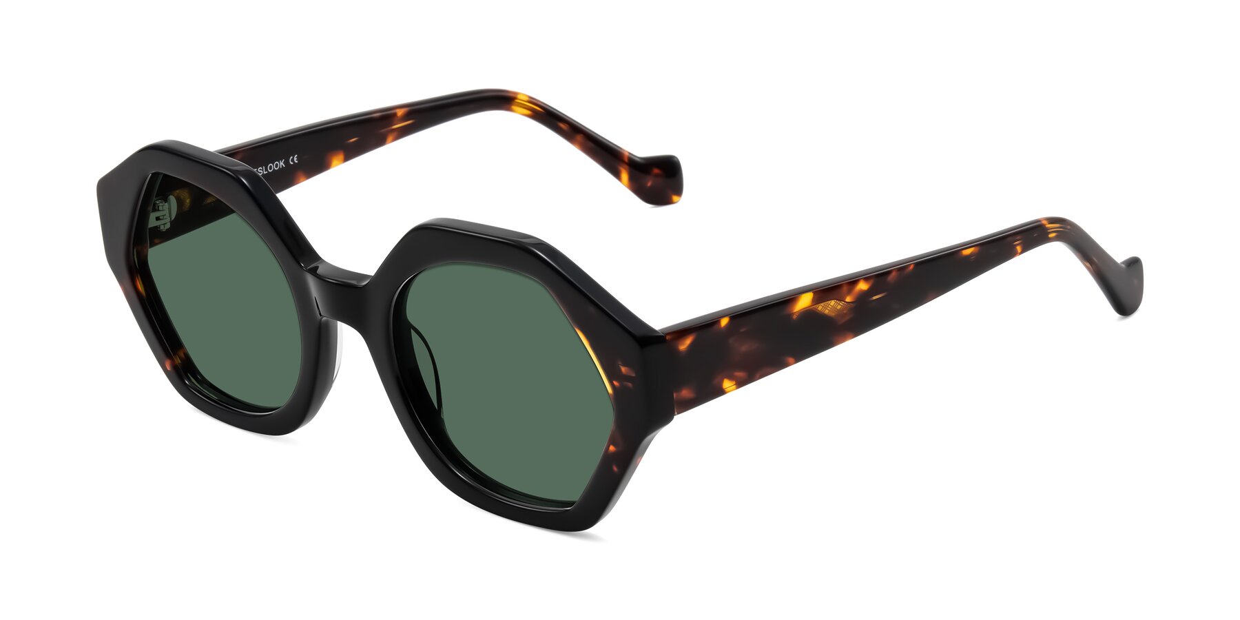 Angle of Kawa in Black/Tortoise with Green Polarized Lenses