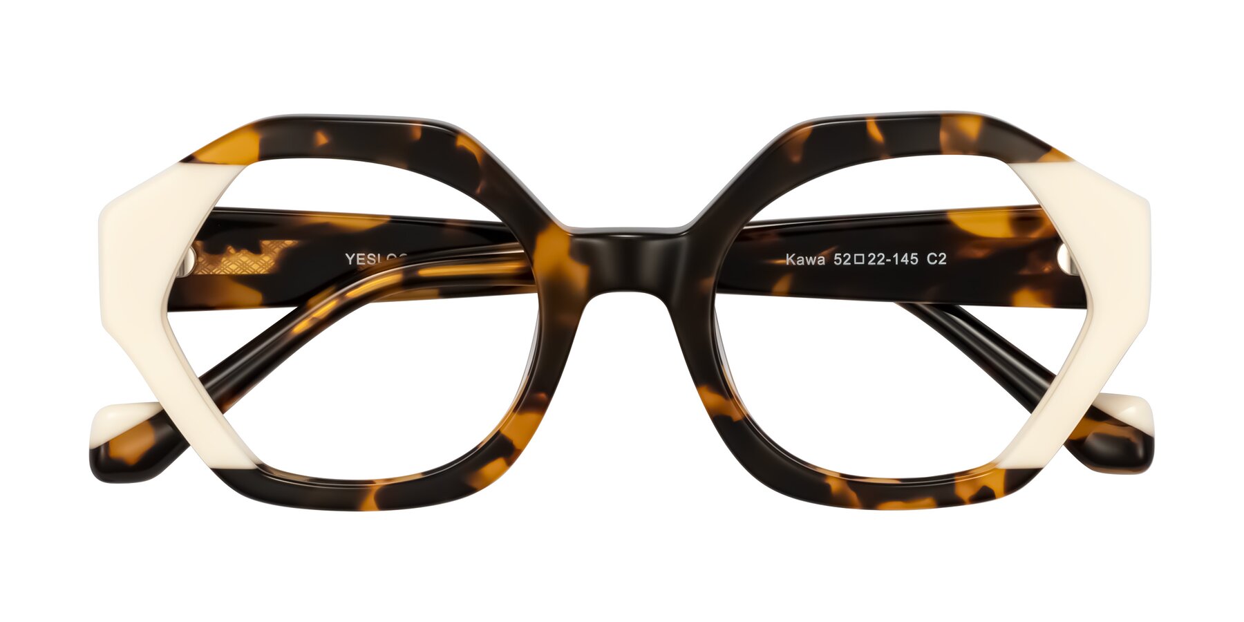 Folded Front of Kawa in Tortoise/Ivory with Clear Eyeglass Lenses