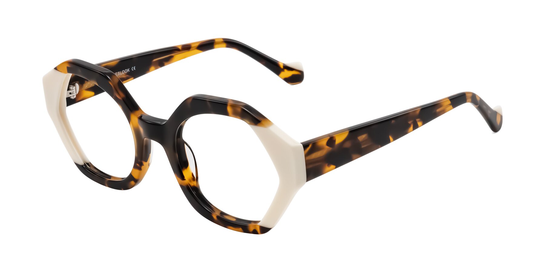 Angle of Kawa in Tortoise/Ivory with Clear Eyeglass Lenses