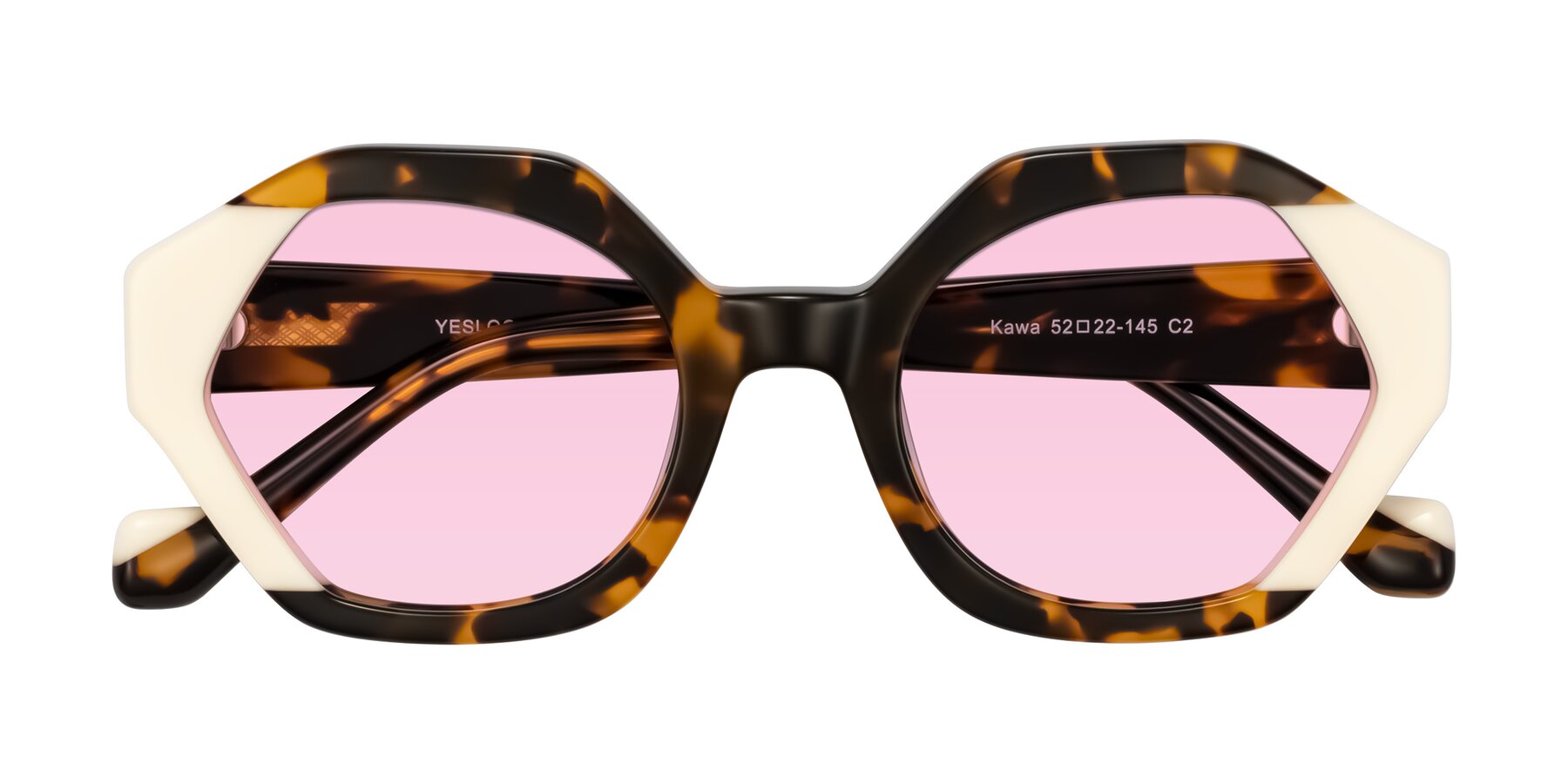 Folded Front of Kawa in Tortoise/Ivory with Light Pink Tinted Lenses