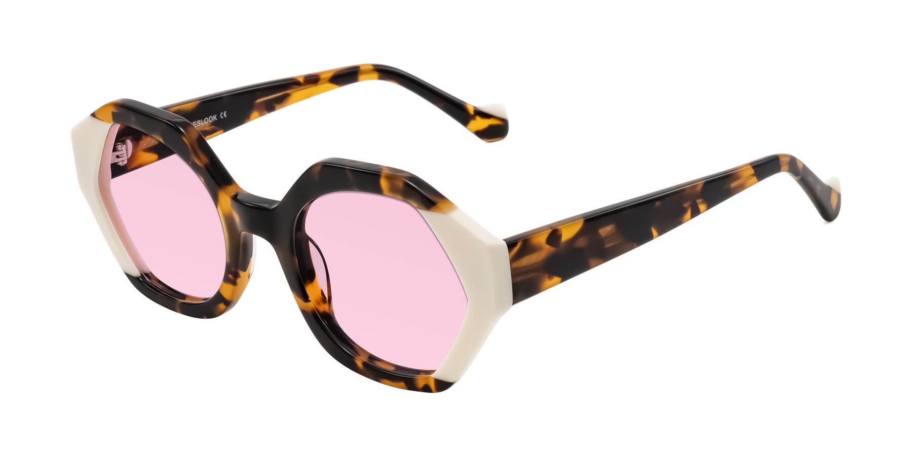 Angle of Kawa in Tortoise/Ivory with Light Pink Tinted Lenses