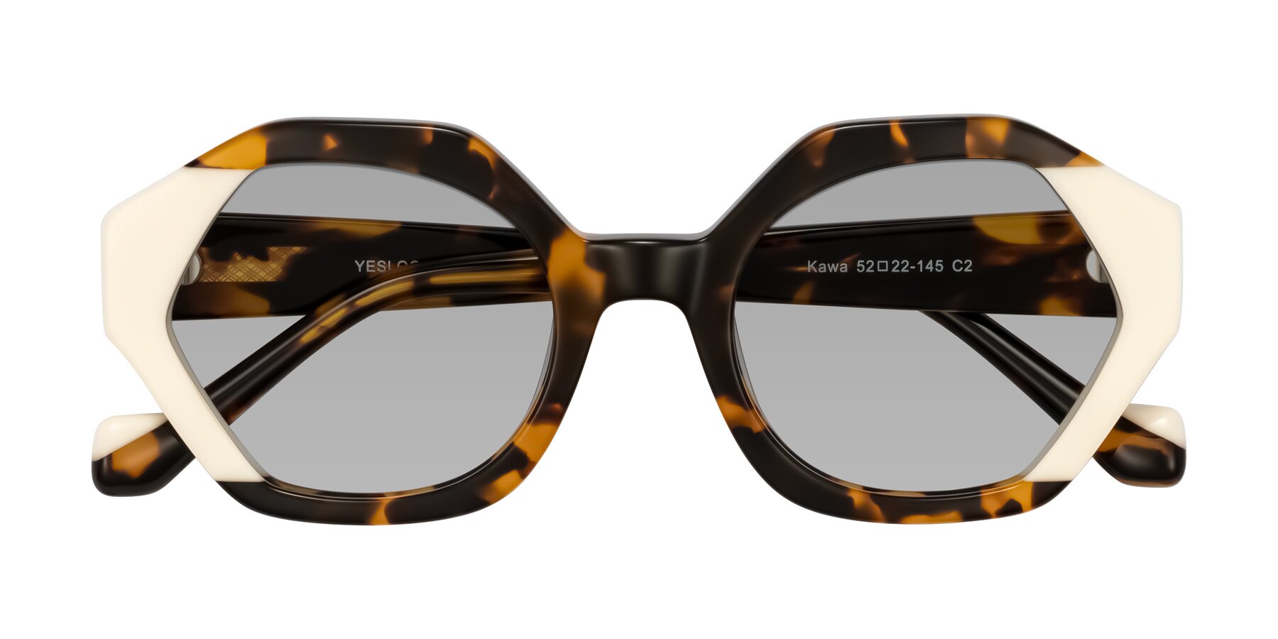 Folded Front of Kawa in Tortoise/Ivory with Light Gray Tinted Lenses