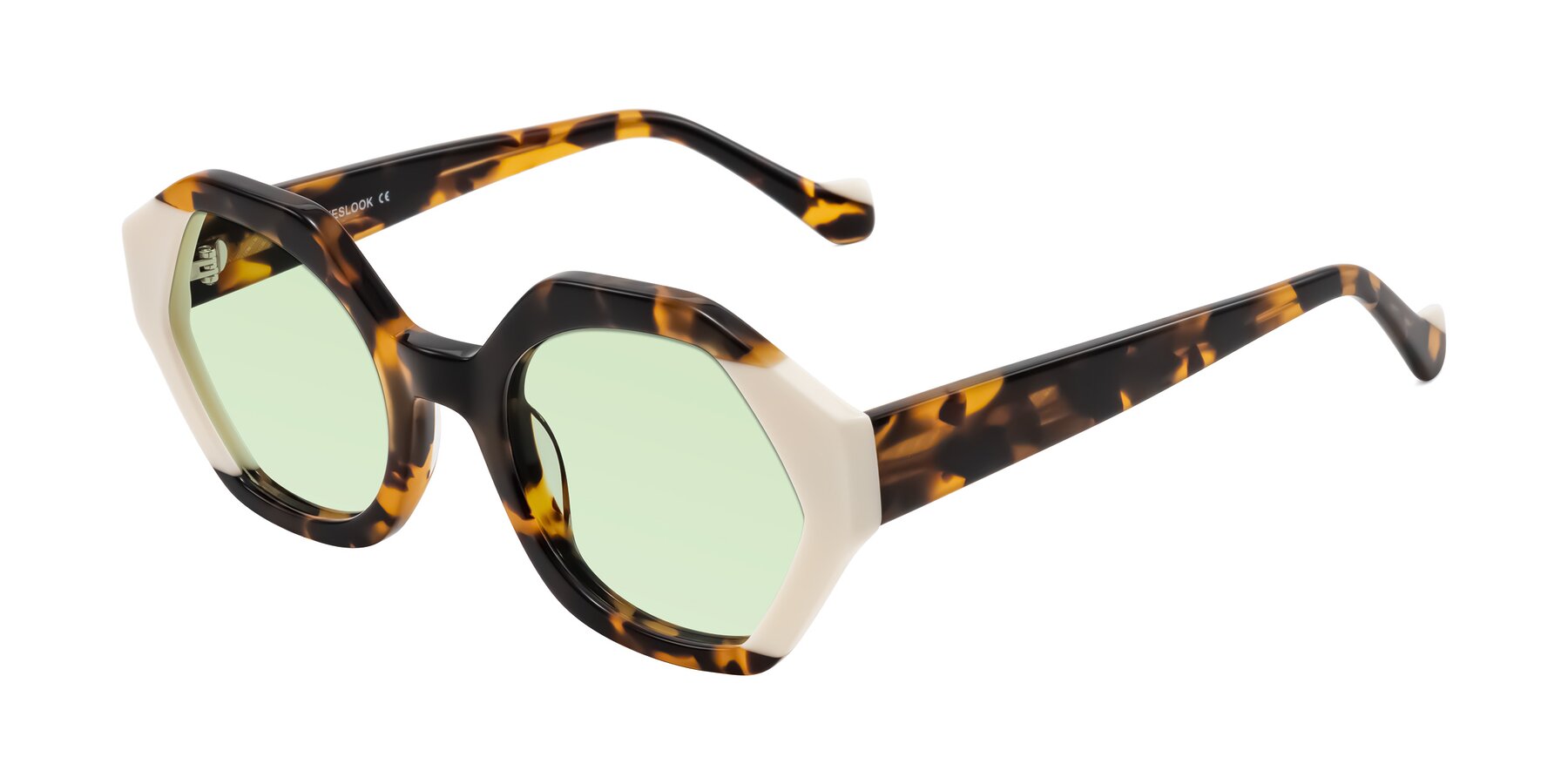 Angle of Kawa in Tortoise/Ivory with Light Green Tinted Lenses