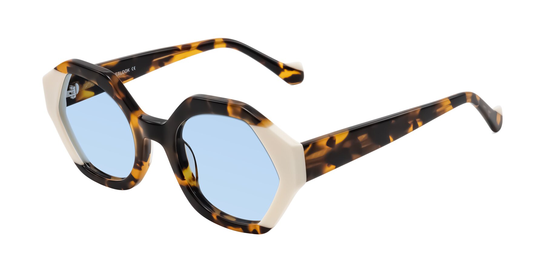 Angle of Kawa in Tortoise/Ivory with Light Blue Tinted Lenses