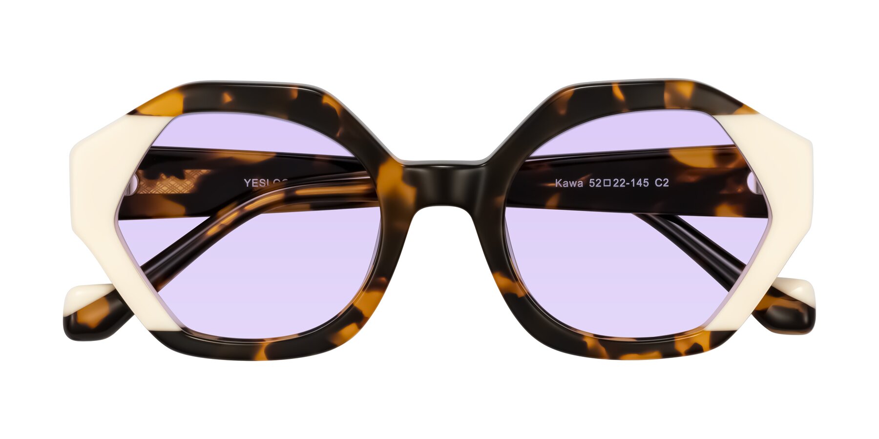 Folded Front of Kawa in Tortoise/Ivory with Light Purple Tinted Lenses