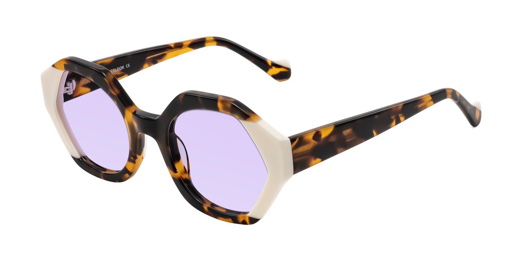 Angle of Kawa in Tortoise/Ivory with Light Purple Tinted Lenses