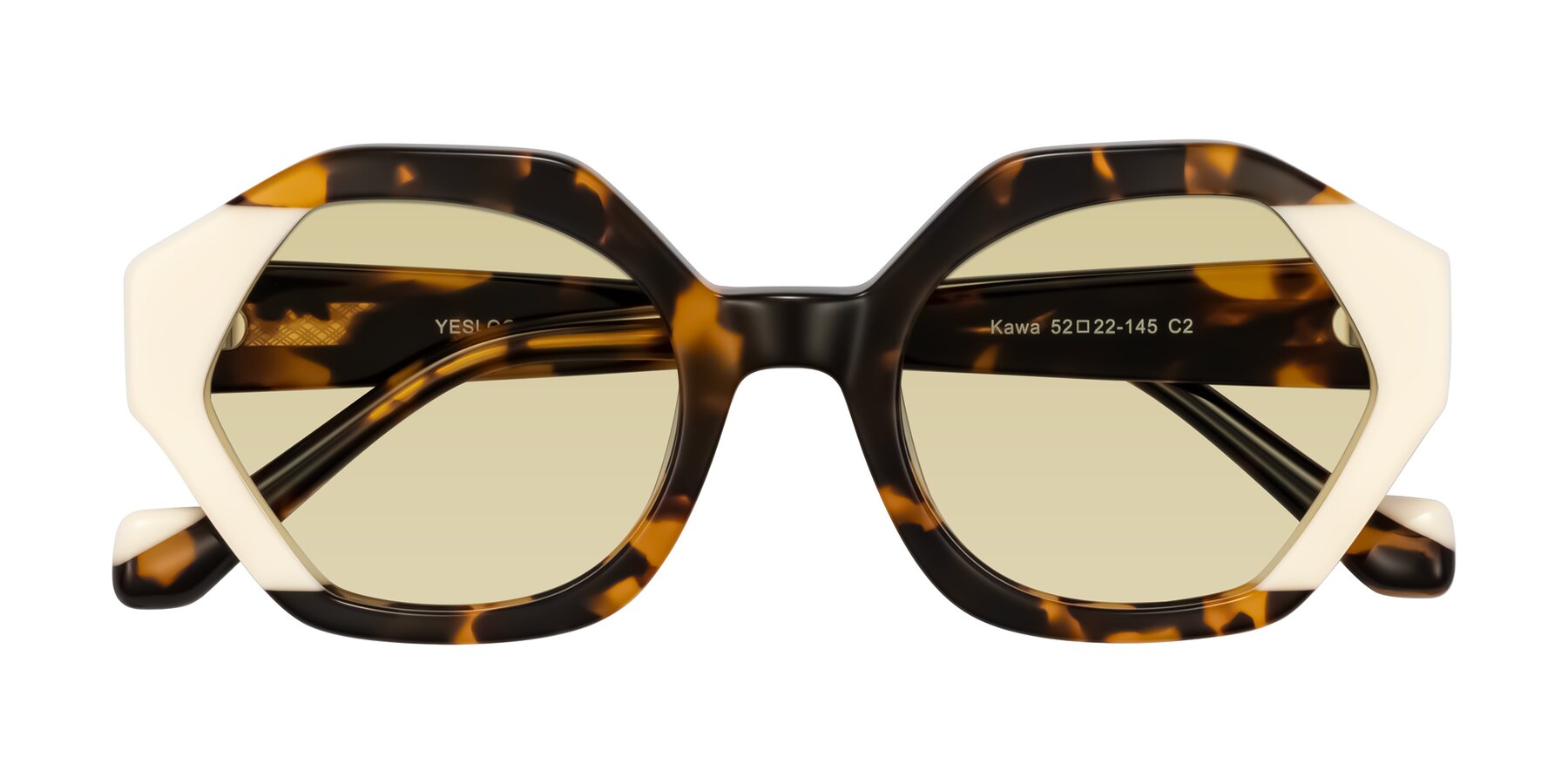 Folded Front of Kawa in Tortoise/Ivory with Light Champagne Tinted Lenses
