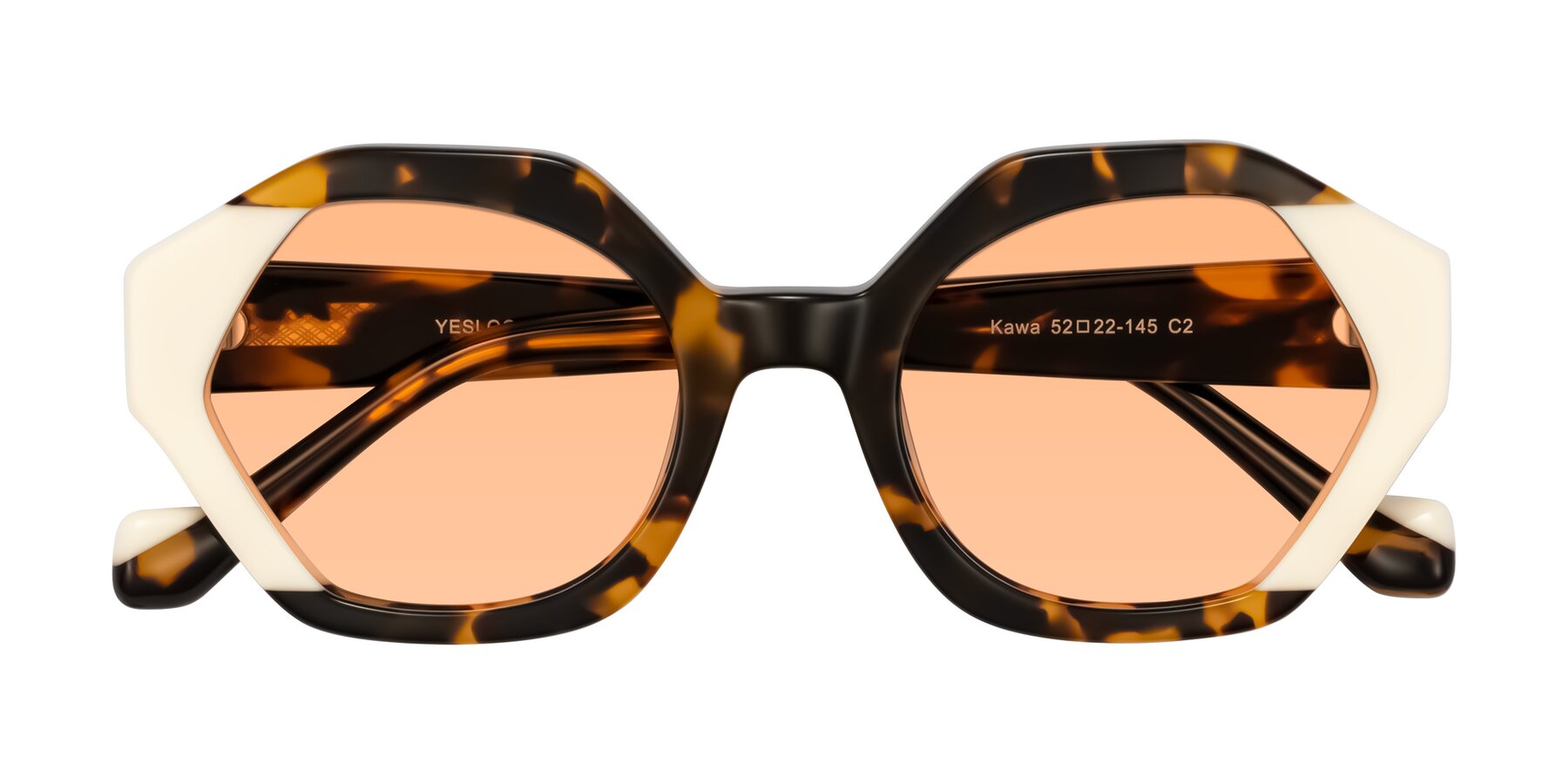 Folded Front of Kawa in Tortoise/Ivory with Light Orange Tinted Lenses