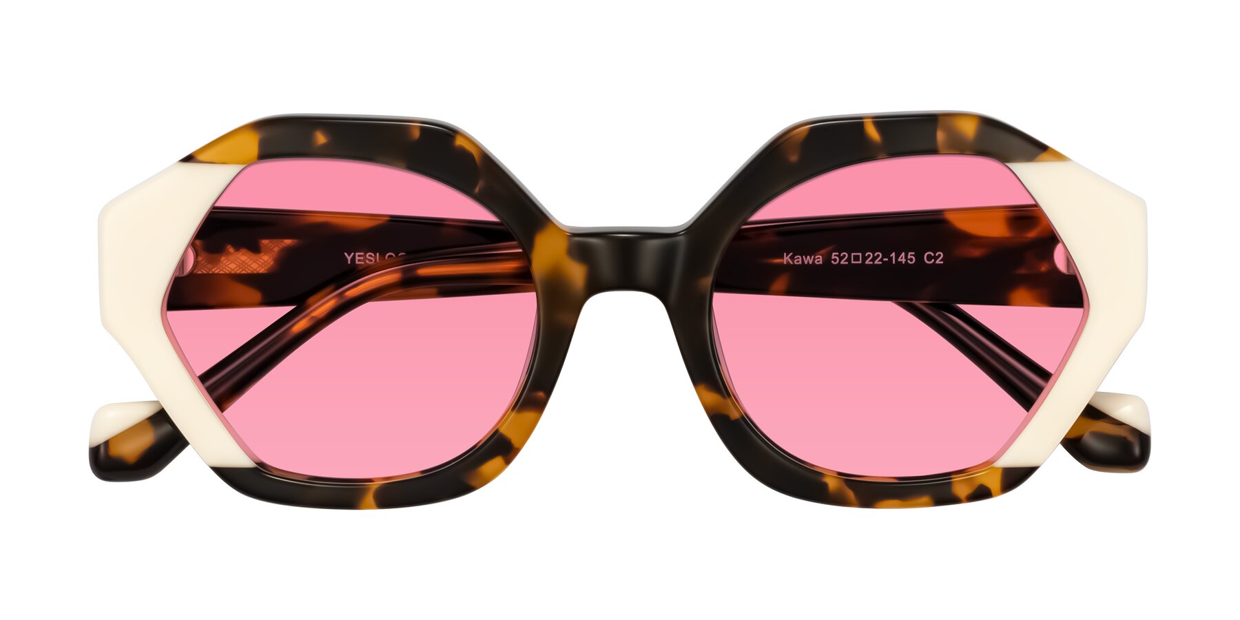 Folded Front of Kawa in Tortoise/Ivory with Pink Tinted Lenses