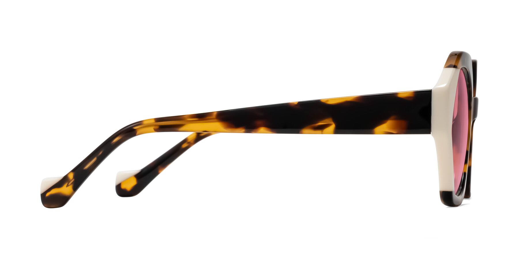 Side of Kawa in Tortoise/Ivory with Pink Tinted Lenses