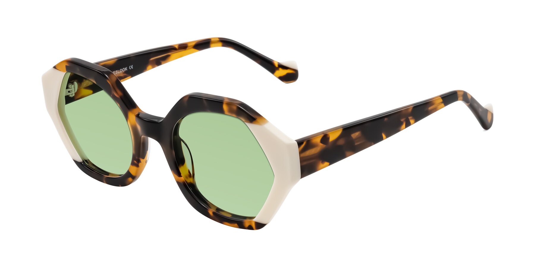 Angle of Kawa in Tortoise/Ivory with Medium Green Tinted Lenses