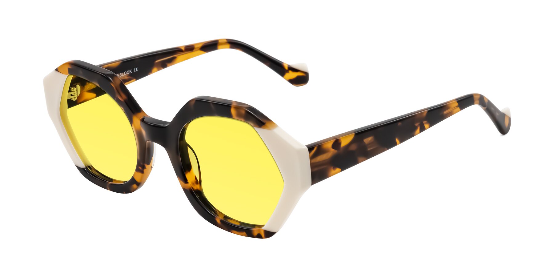 Angle of Kawa in Tortoise/Ivory with Medium Yellow Tinted Lenses