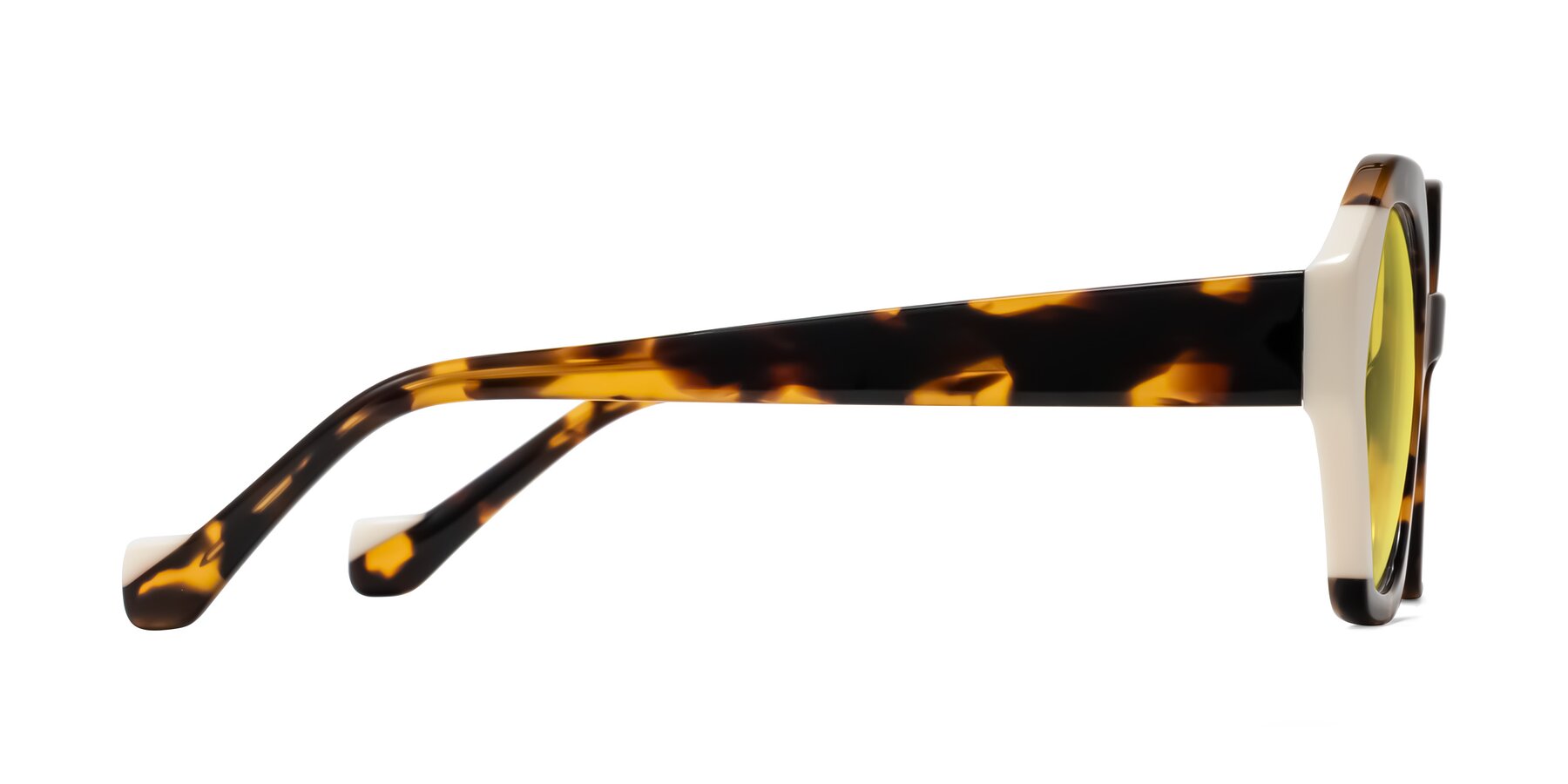 Side of Kawa in Tortoise/Ivory with Medium Yellow Tinted Lenses