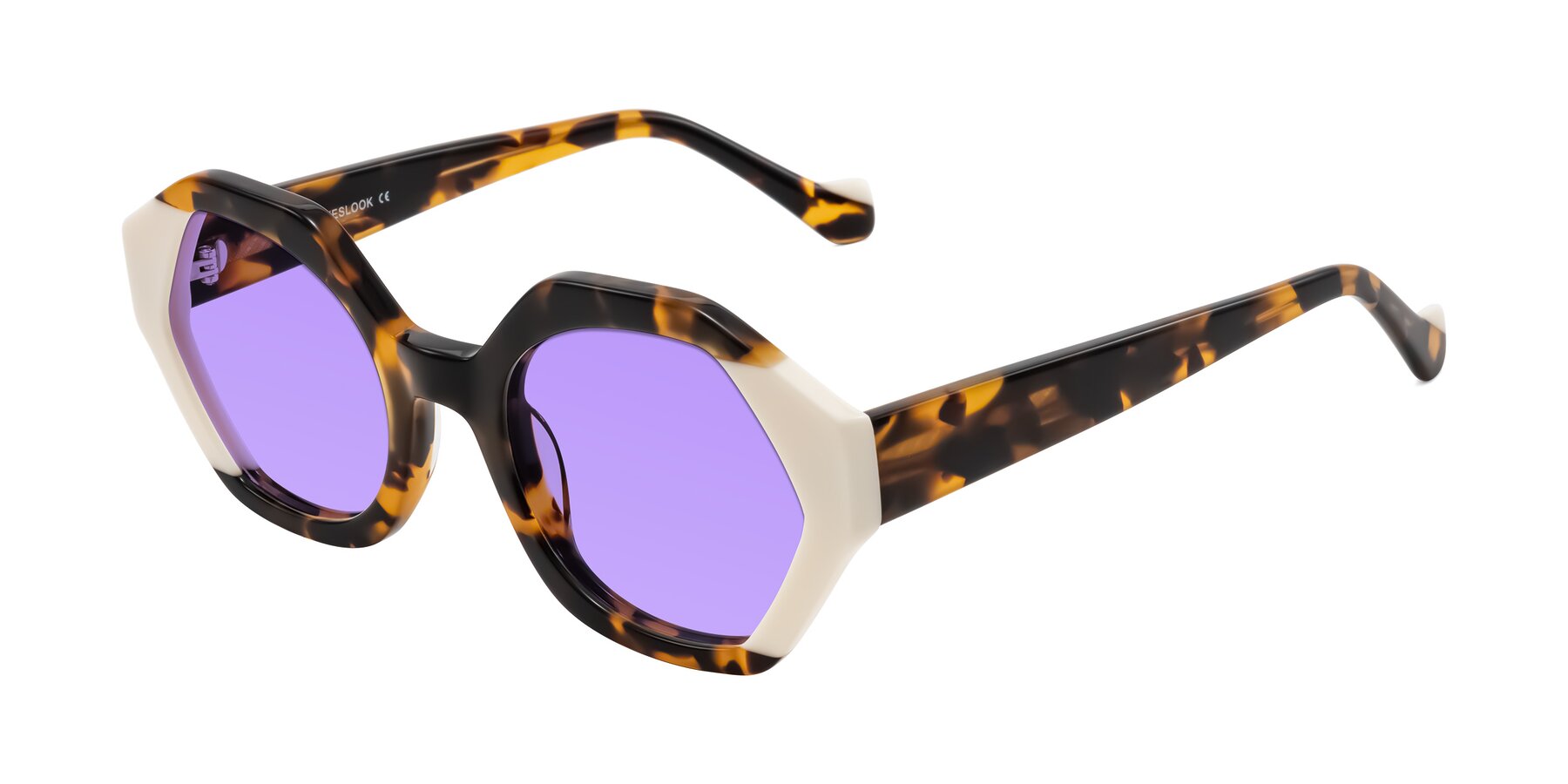 Angle of Kawa in Tortoise/Ivory with Medium Purple Tinted Lenses
