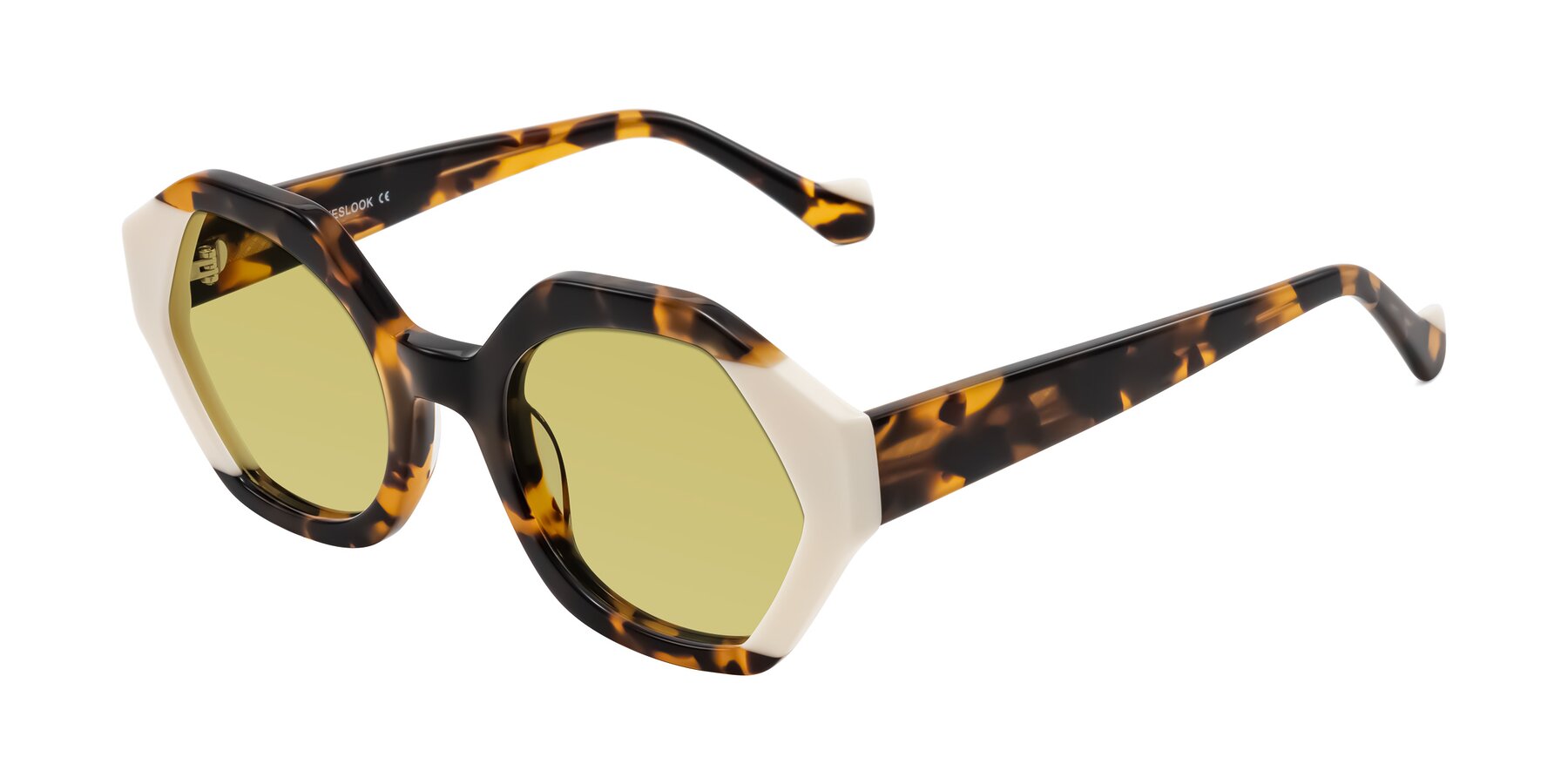 Angle of Kawa in Tortoise/Ivory with Medium Champagne Tinted Lenses