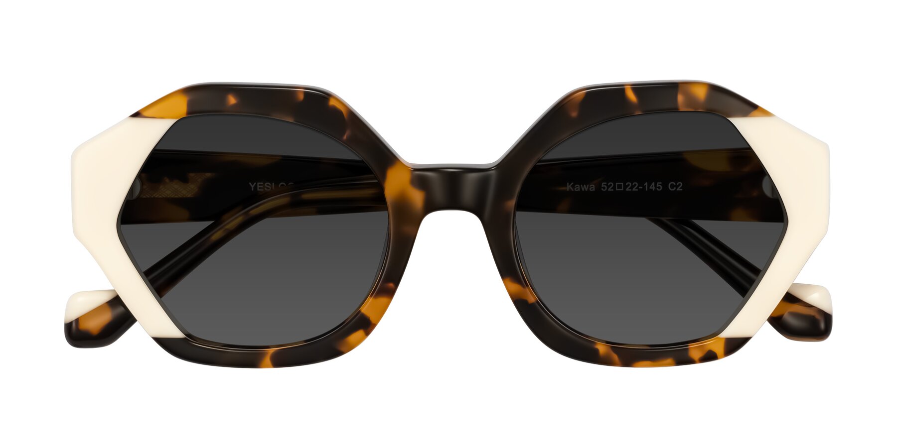 Folded Front of Kawa in Tortoise/Ivory with Gray Tinted Lenses