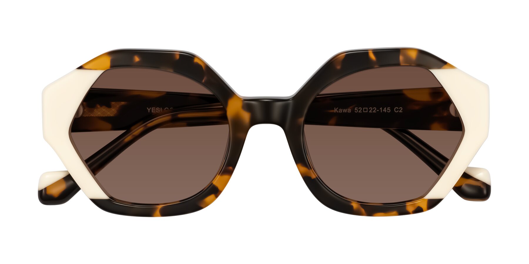 Folded Front of Kawa in Tortoise/Ivory with Brown Tinted Lenses