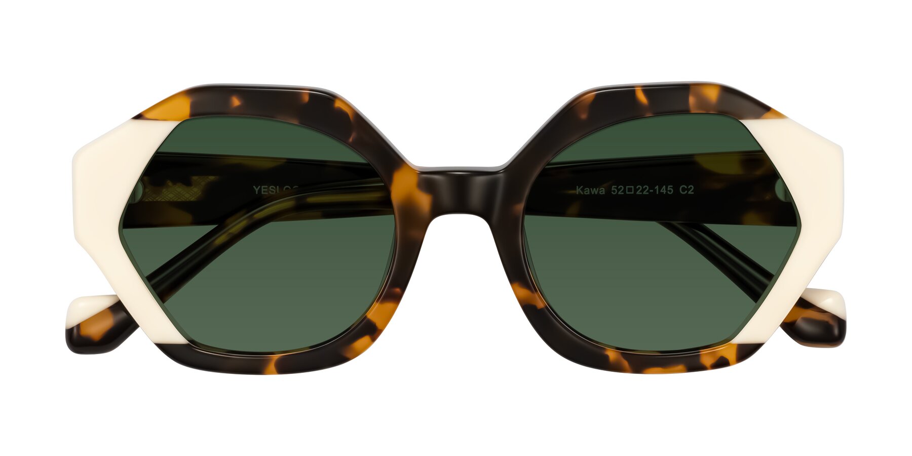 Folded Front of Kawa in Tortoise/Ivory with Green Tinted Lenses