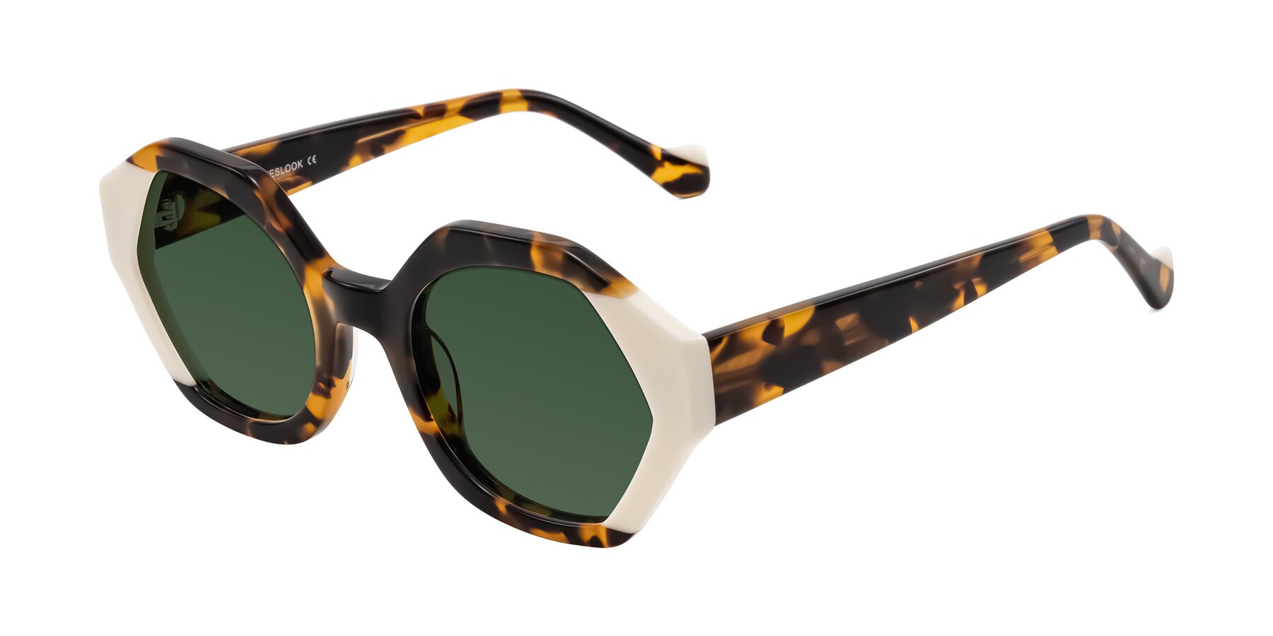 Angle of Kawa in Tortoise/Ivory with Green Tinted Lenses