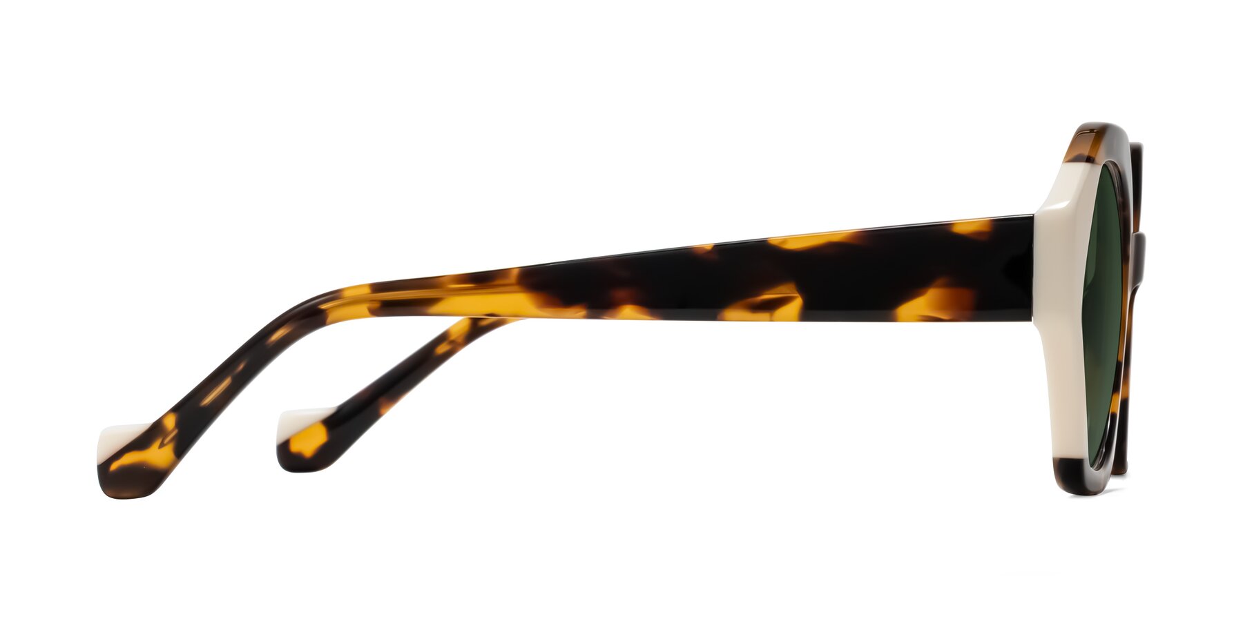 Side of Kawa in Tortoise/Ivory with Green Tinted Lenses