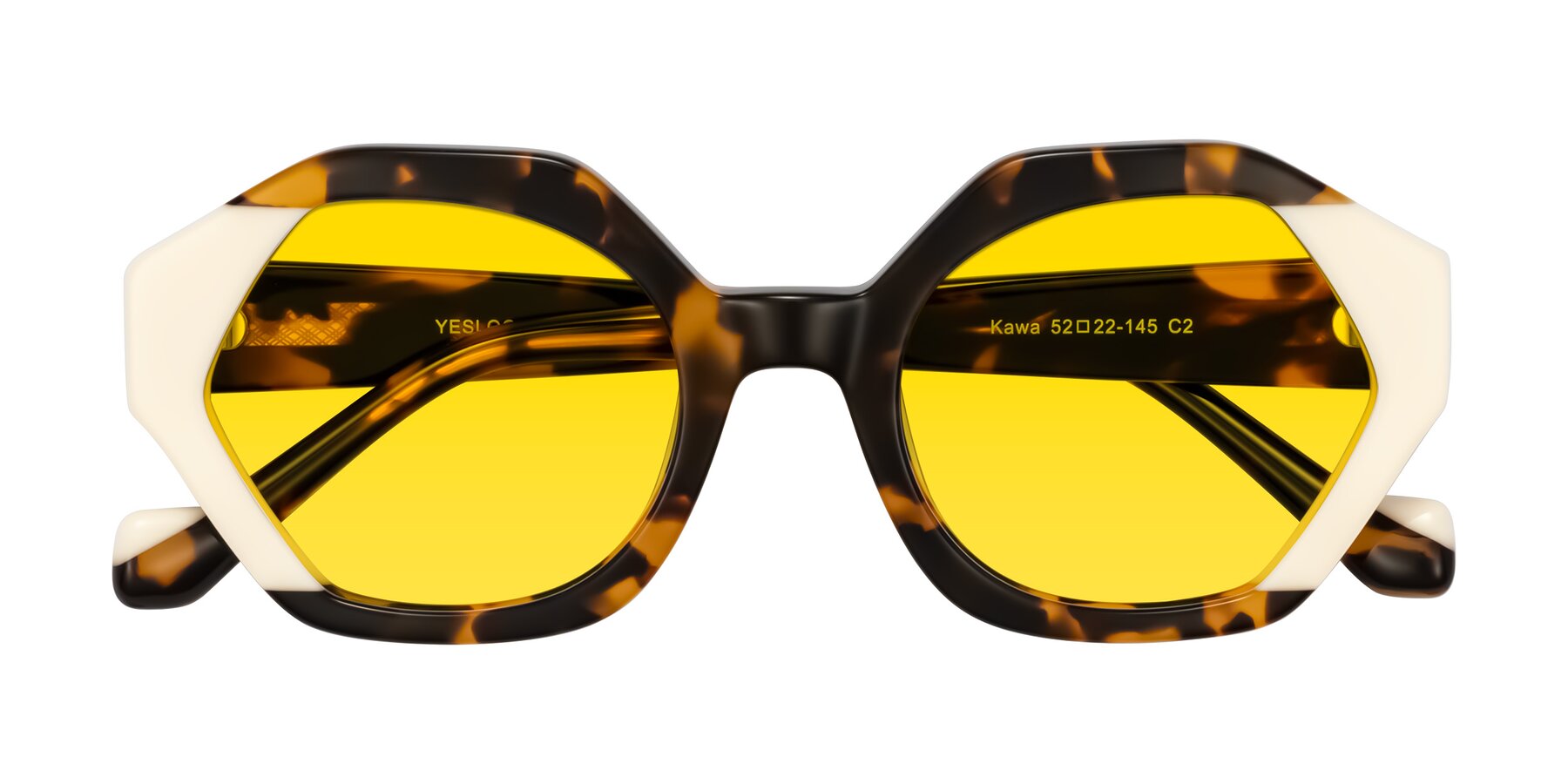 Folded Front of Kawa in Tortoise/Ivory with Yellow Tinted Lenses
