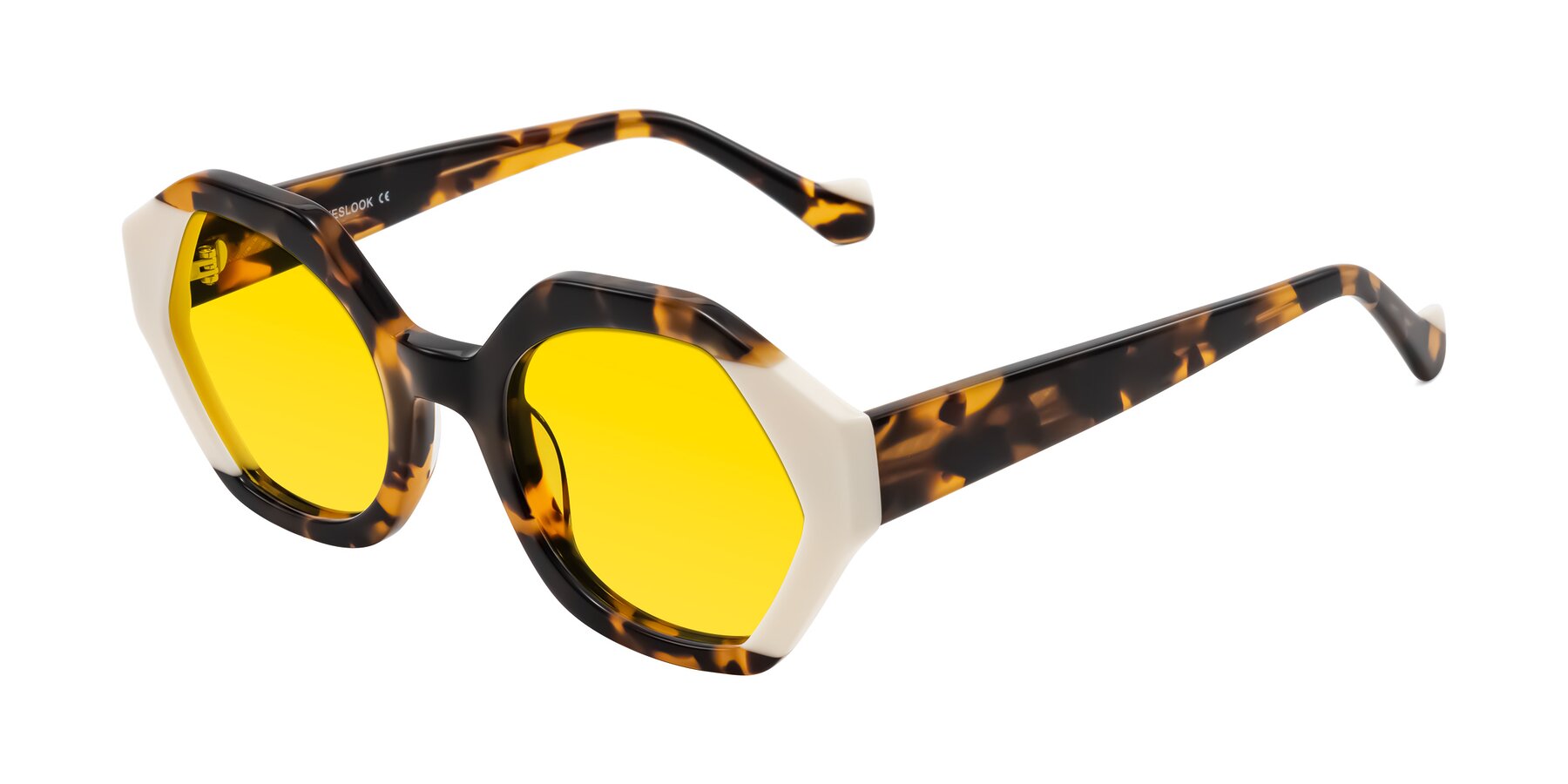 Angle of Kawa in Tortoise/Ivory with Yellow Tinted Lenses
