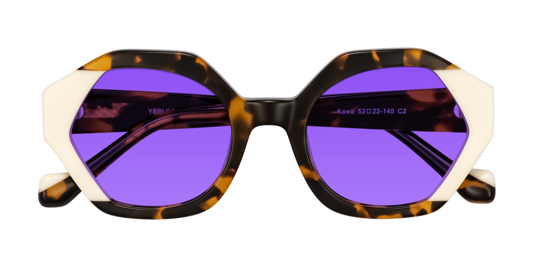 Folded Front of Kawa in Tortoise/Ivory with Purple Tinted Lenses