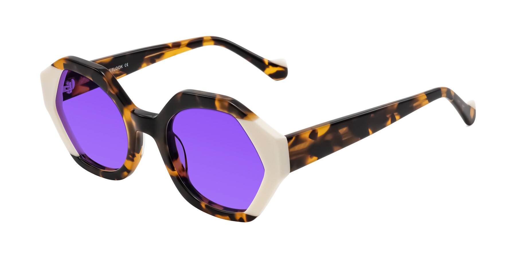 Angle of Kawa in Tortoise/Ivory with Purple Tinted Lenses