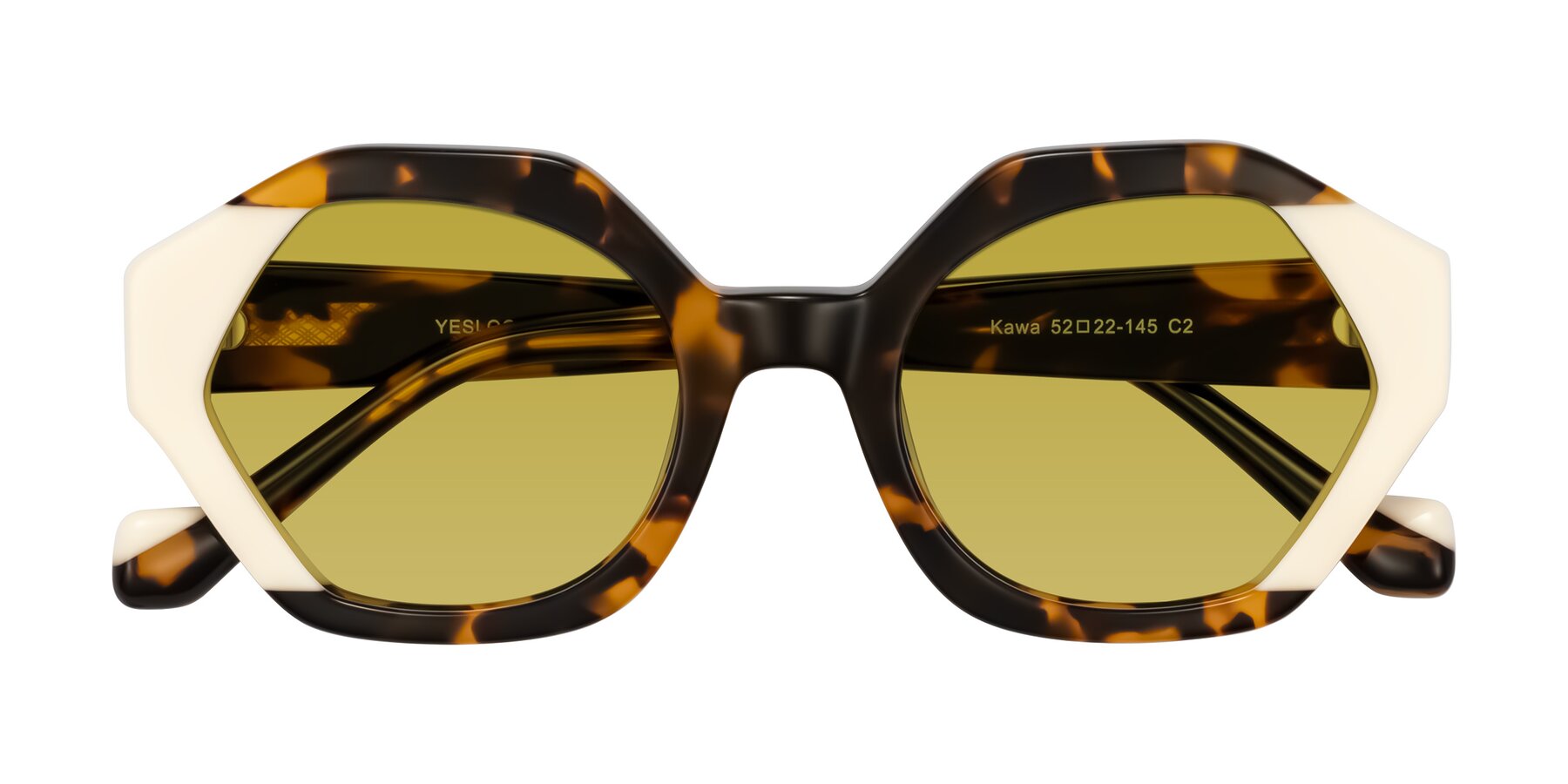 Folded Front of Kawa in Tortoise/Ivory with Champagne Tinted Lenses