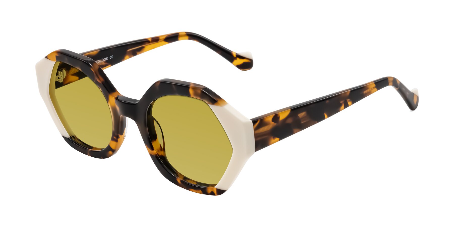 Angle of Kawa in Tortoise/Ivory with Champagne Tinted Lenses