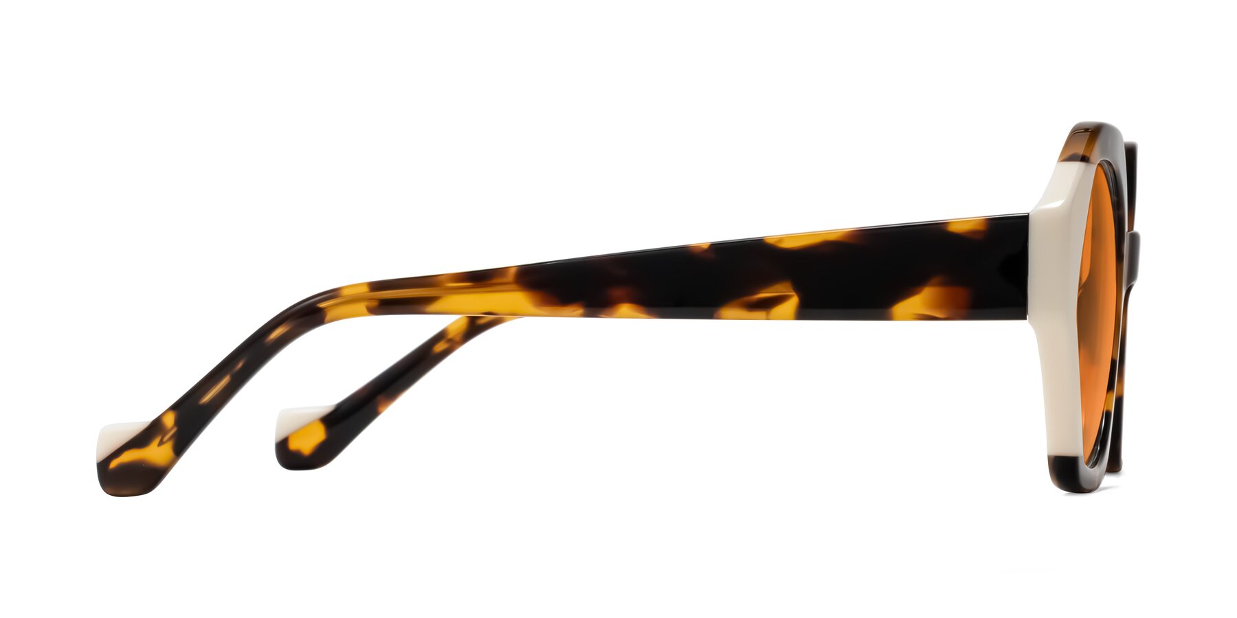 Side of Kawa in Tortoise/Ivory with Orange Tinted Lenses