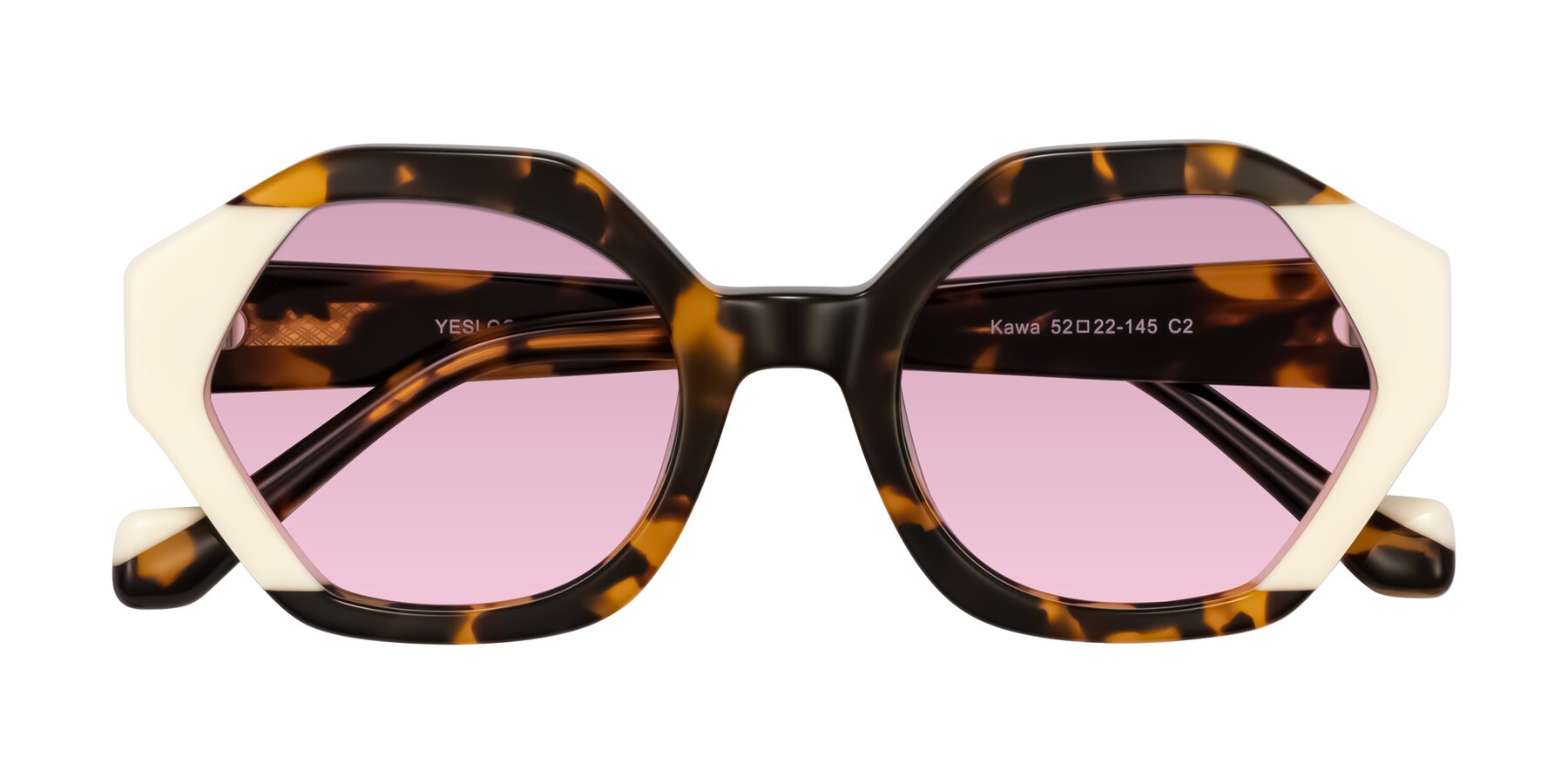 Folded Front of Kawa in Tortoise/Ivory with Light Wine Tinted Lenses