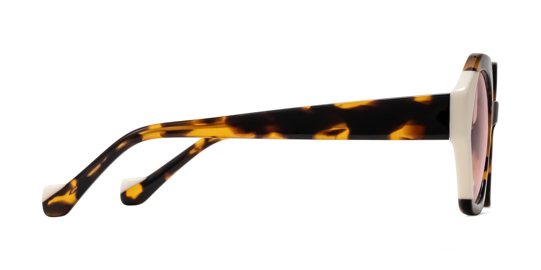 Side of Kawa in Tortoise/Ivory with Light Garnet Tinted Lenses