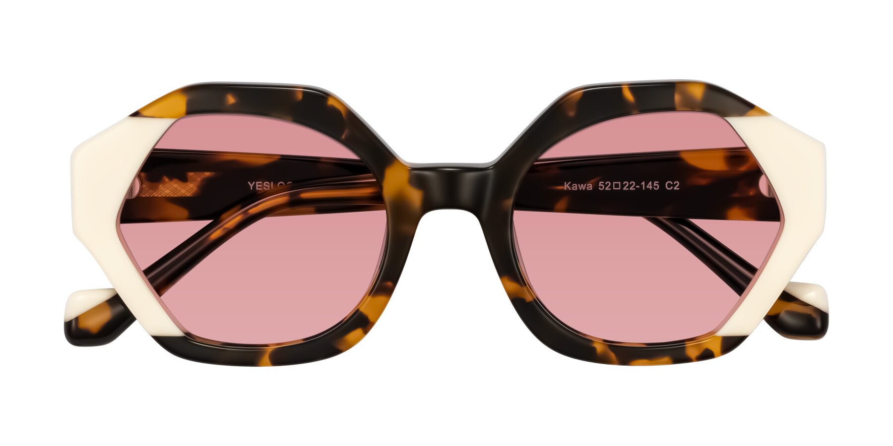 Folded Front of Kawa in Tortoise/Ivory with Medium Garnet Tinted Lenses