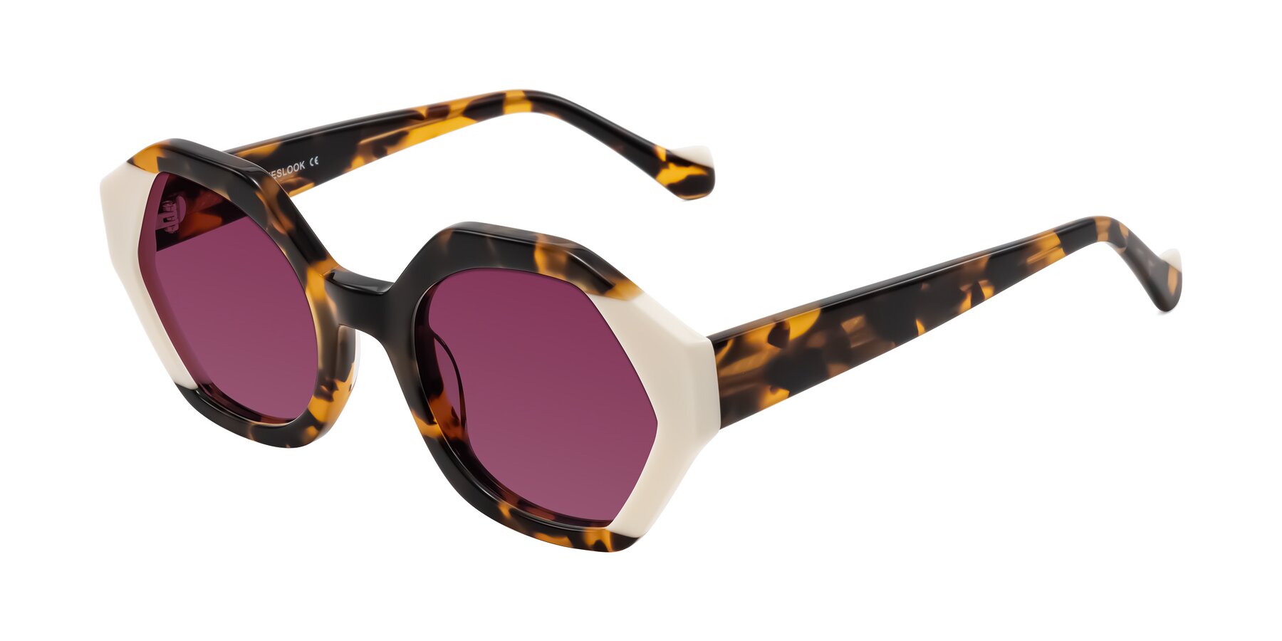 Angle of Kawa in Tortoise/Ivory with Wine Tinted Lenses