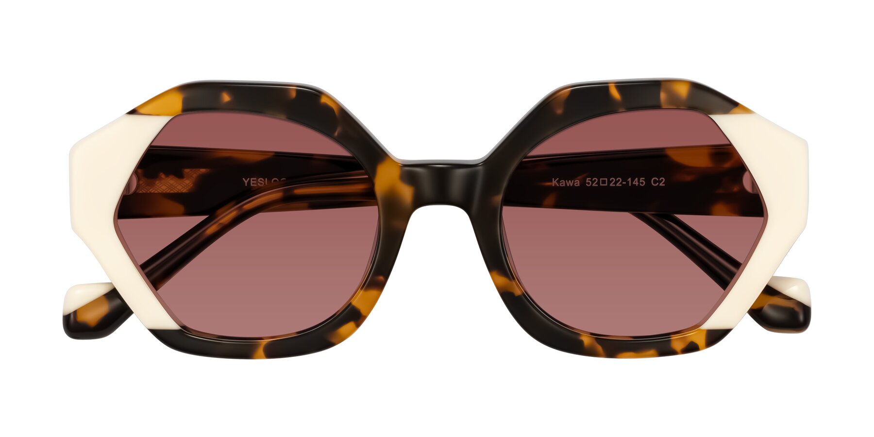 Folded Front of Kawa in Tortoise/Ivory with Garnet Tinted Lenses