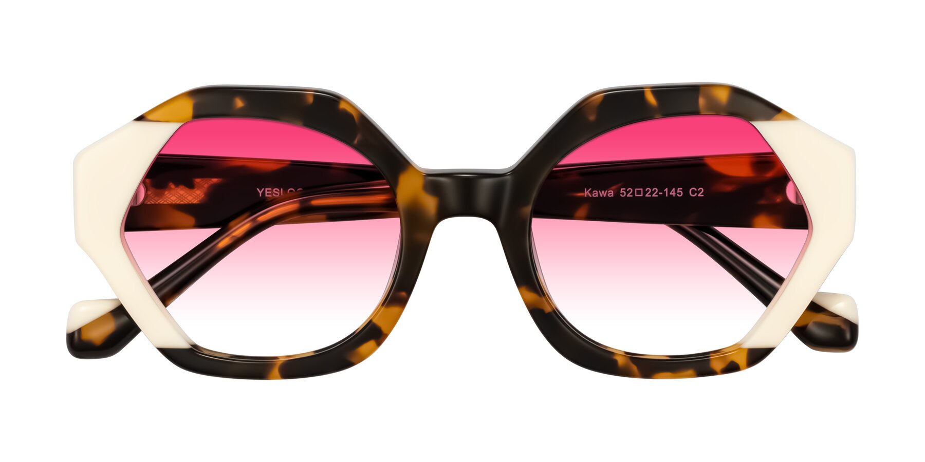Folded Front of Kawa in Tortoise/Ivory with Pink Gradient Lenses