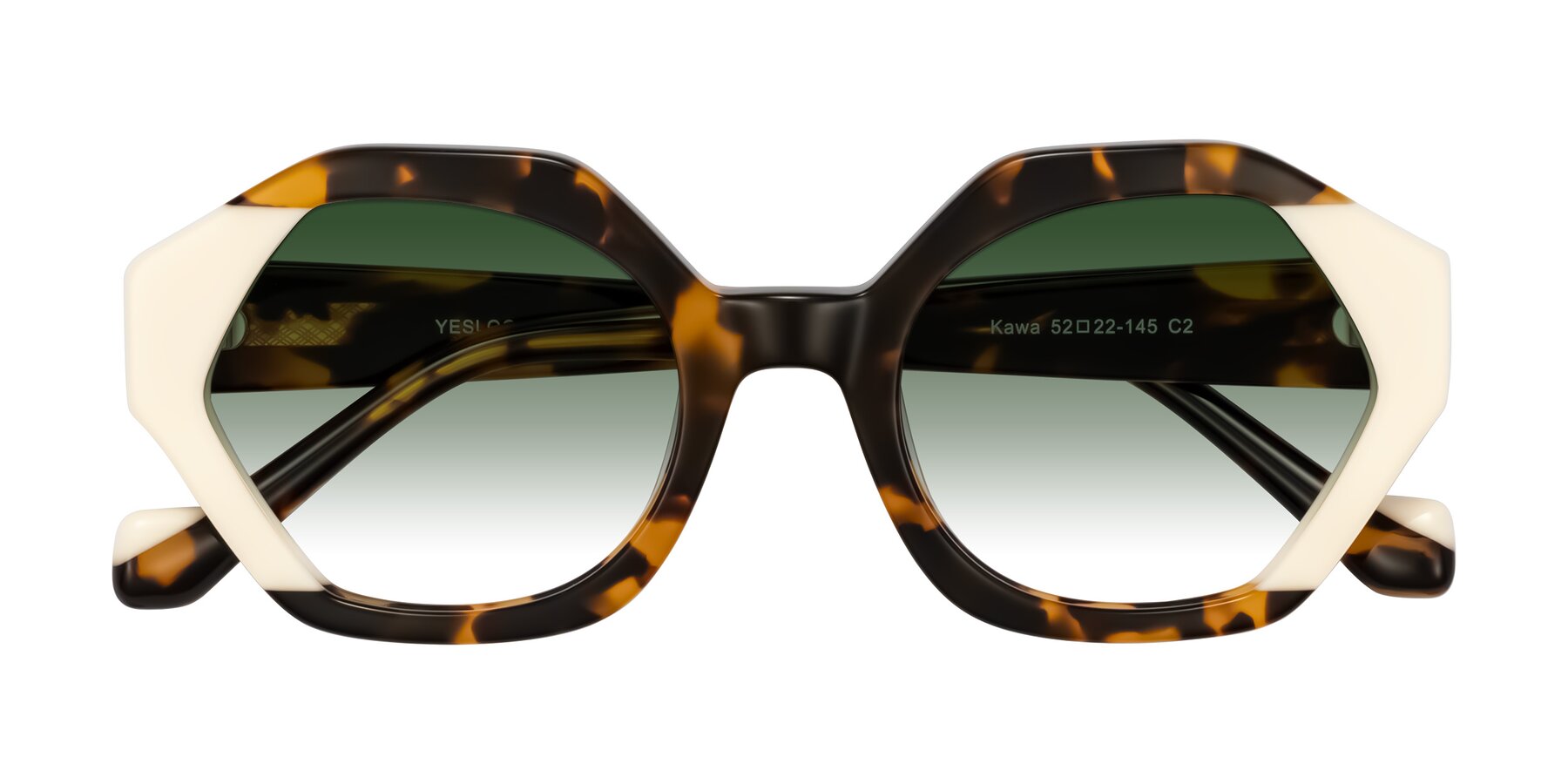 Folded Front of Kawa in Tortoise/Ivory with Green Gradient Lenses