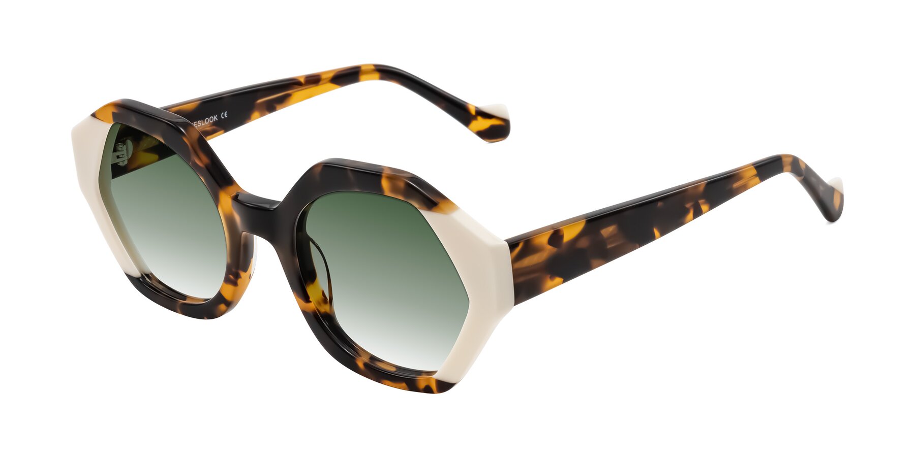Angle of Kawa in Tortoise/Ivory with Green Gradient Lenses