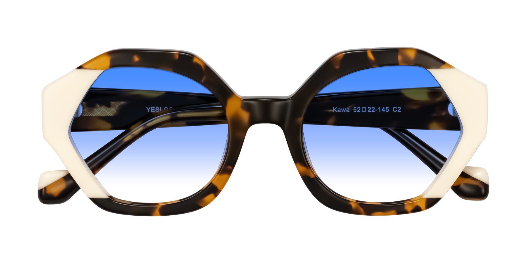 Folded Front of Kawa in Tortoise/Ivory with Blue Gradient Lenses